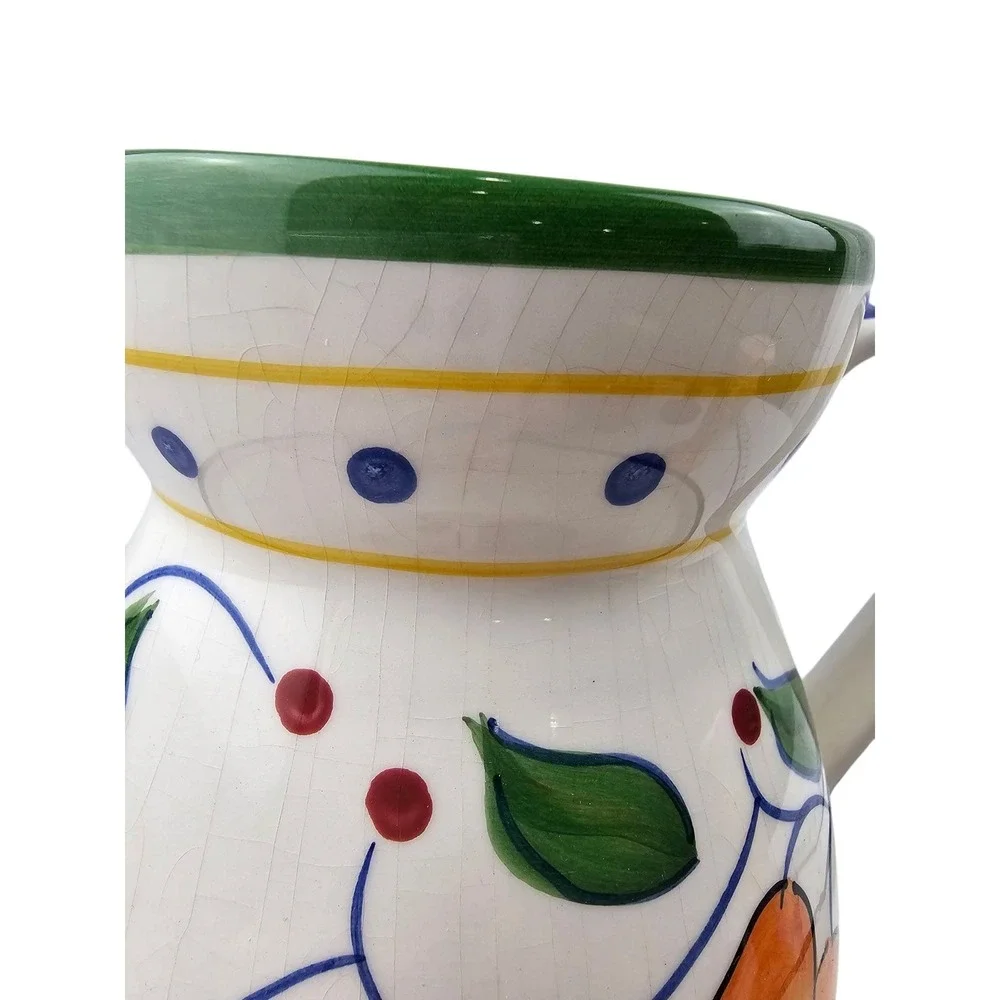 World Market Hand Painted Fruit Ceramic Pitcher Crackle‎ Glaze Made in Thailand